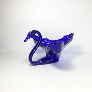Cobalt Blue SWAN Glass Triangular Centerpiece Bowl, 12” Mid-century ca. 1960’s